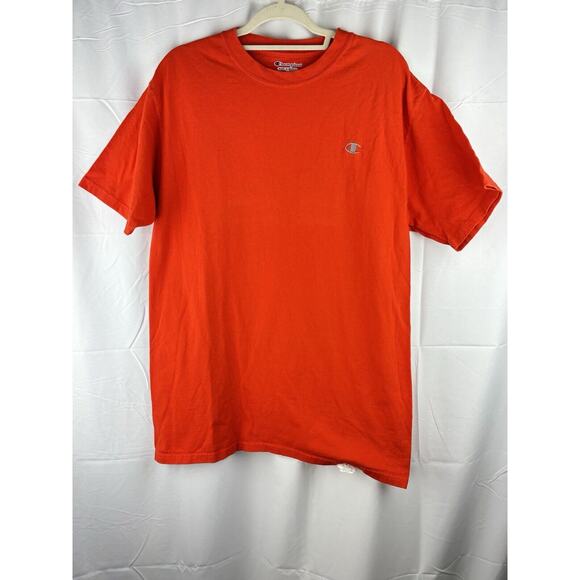 Champion ORANGE Silver Sewn Logo Heavyweight‎ Classic All Cotton T Shirt Men's L - Picture 1 of 8